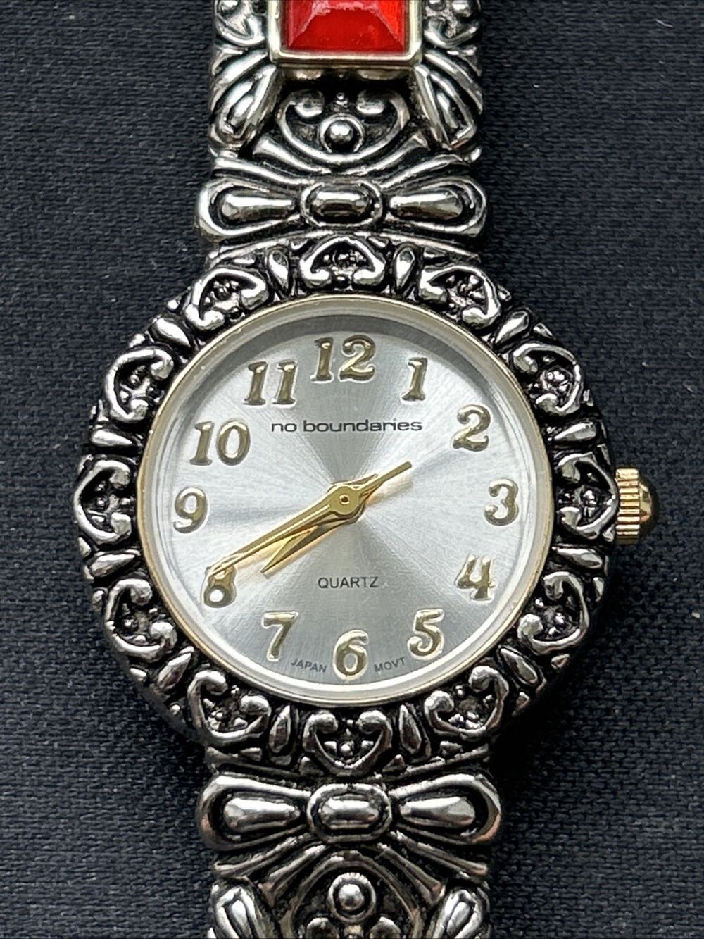 No Boundaries Red Rhinestones Silver Tone Women’s Quartz Watch